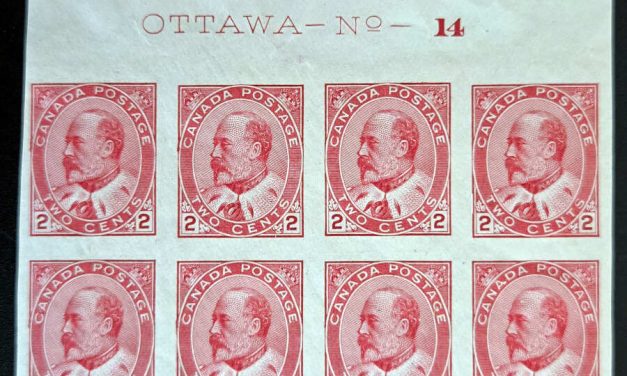 Canada #90A VFNH 1903 2c top margin Pl 14 Imperf Block (8)