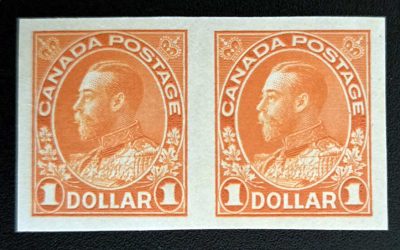 Canada #122a VF Mint $1 Admiral Imperforate Pair, 35 to 40 sound pairs known of 50 pairs printed