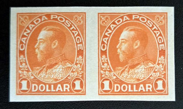 Canada #122a VF Mint $1 Admiral Imperforate Pair, 35 to 40 sound pairs known of 50 pairs printed