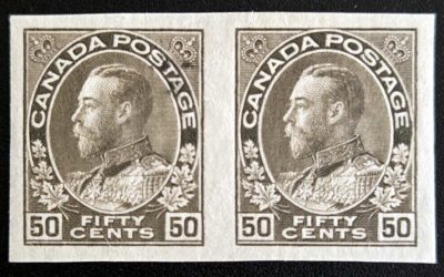 Canada #120b VF Mint 50c Admiral Imperf Pair, 50 made