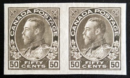 Canada #120b VF Mint 50c Admiral Imperf Pair, 50 made
