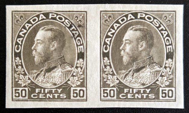 Canada #120b VF Mint 50c Admiral Imperf Pair, 50 made