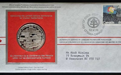Habitat 1976 #690 12 May 20c Vancouver Silver Medallic FDC