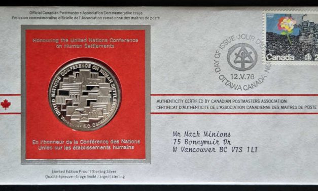 Habitat 1976 #690 12 May 20c Vancouver Silver Medallic FDC