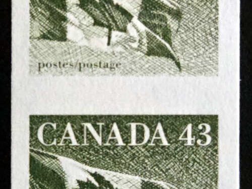 Canada #1395ii VFNH 1992 43c Hibrite Paper Imperf Pair