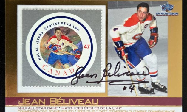 Jean Beliveau Autographed 2001 47c CP Stamp Card