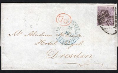 G.B. #50 14 Oct 1868 6d Plate 6 London/Dresden FLS