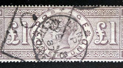 G.B. #110 1887 CDS Used QV Pound Brown Violet US$3500