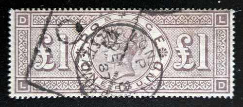 G.B. #110 1887 CDS Used QV Pound Brown Violet US$3500