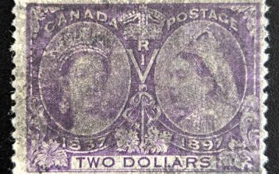 Canada #62 Fine smudge Used 1897 $2 Jubilee, old price on back