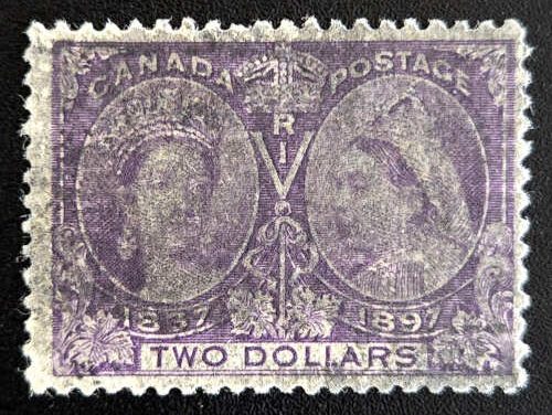 Canada #62 Fine smudge Used 1897 $2 Jubilee, old price on back