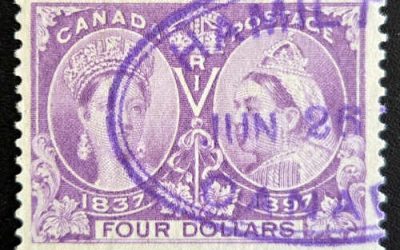 Canada #64 VF matching oval Used 1897 $4 Jubilee