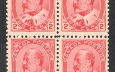 Canada #90i Mint 3 NH 1903 2c Edward VII shade Block (4)
