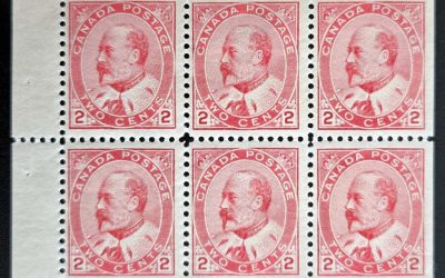 Canada #90b Fine 2 NH Mint 1903 2c Edward VII Booklet Pane, dist gum from interleaving (6)