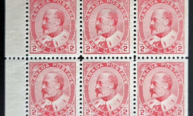 Canada #90b Fine 2 NH Mint 1903 2c Edward VII Booklet Pane, dist gum from interleaving (6)