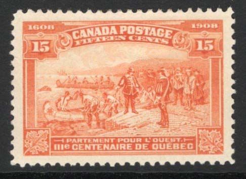 Canada #102 15c Champlain’s Departure, from the 1908 Quebec Tercentenary series