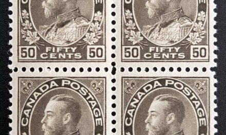 Canada #120 VFNH 1925 50c Admiral Block, lt bend in one (4)