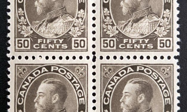 Canada #120 VFNH 1925 50c Admiral Block, lt bend in one (4)