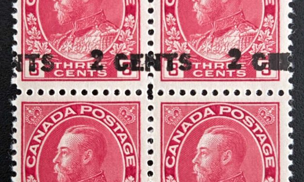 Canada #139i VF Mint 2 NH 1926 2c on 3c Shifted Surcharge Block, ex Lussey (4)