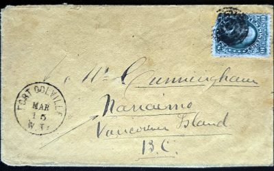 Fort Colville, WT incoming 10c Cunningham Cover to Nanaimo, reduced