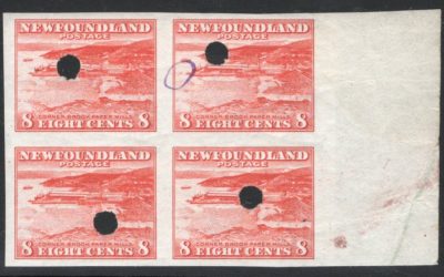 Newfoundland #259ii VFNH 1941/44 8c wing margin Imperf Block