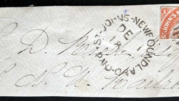 Newfoundland #9a 1 Dec 1860 Bisect on addressed piece, ex Lyman $25,000