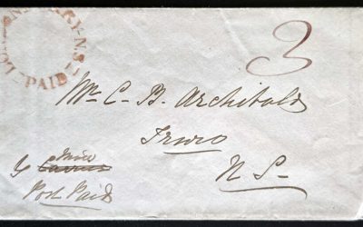 Londonderry Nova Scotia Paid 1854 3d stampless Cover to Truro