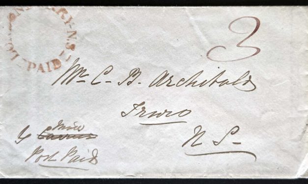 Londonderry Nova Scotia Paid 1854 3d stampless Cover to Truro