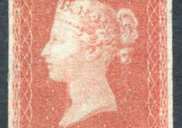 Great Britain #3 F/VF mint, 1841 issued 1d red brown Queen Victoria imperforate, on blued paper