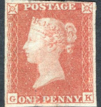 Great Britain #3 F/VF mint, 1841 issued 1d red brown Queen Victoria imperforate, on blued paper