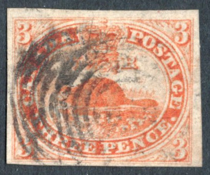 Canada #4d VF used 3d imperforate “Beaver” thin-paper
