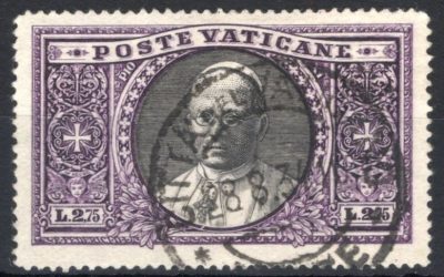Vatican #31 1933 Pope Pius XI dark black and dark green 10L issue