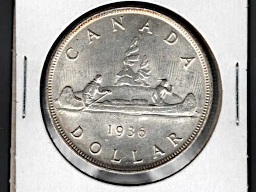 Canada 1936 Attractive BU George V Silver Dollar, natural bag marks