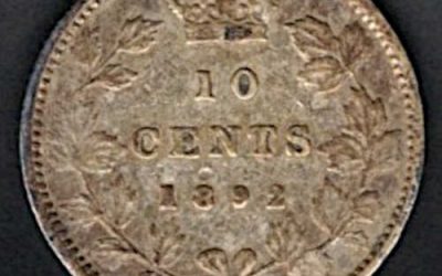 Canada Fine 1892 QV, OBV 6 Silver 10 cents