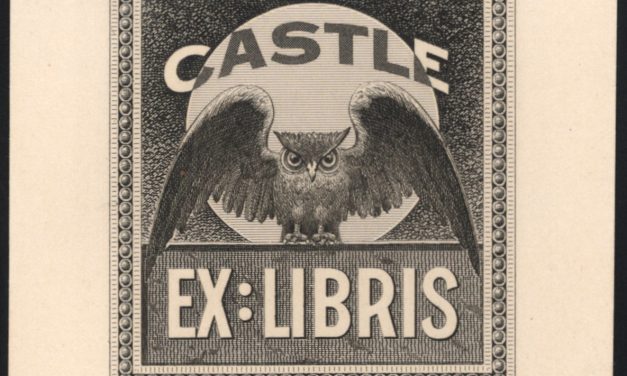 China. Die Proof for bookplate “Ex Libris” depicting an Owl, signed by engraver William A. Grant and inscribed “Peking” on reverse