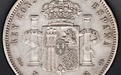 Spain 1884. XF MS-M Alfonso XII Silver 5 Pesetas. 0.7234oz ASW