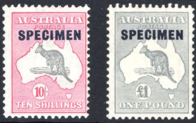 Australia #127S-128S. Never Hinged 1931/35 ‘Roos specimen duo