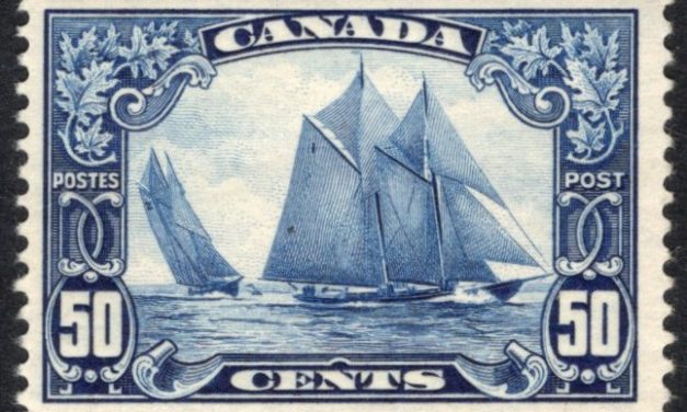 Canada #158 Fine mint Lightly Hinged 1929 issued 50c Bluenose
