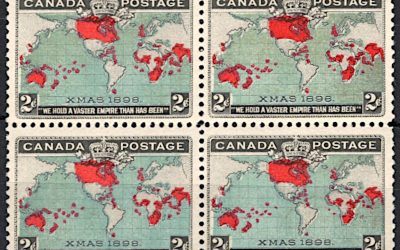 Canada #86b Block of four of the 1898 Map Stamp with deep blue oceans