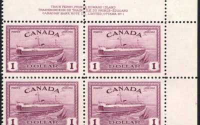 Canada #273 UR plate block of the 1946 George VI Peace issue $1.00 Train Ferry