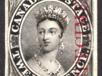 Canada #3Pi 1851 Queen Victoria 12d black Proof “SPECIMEN” overprint