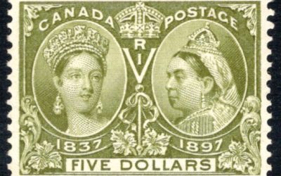 Canada #65 1897 issued $5.00 olive green, QV Jubilee