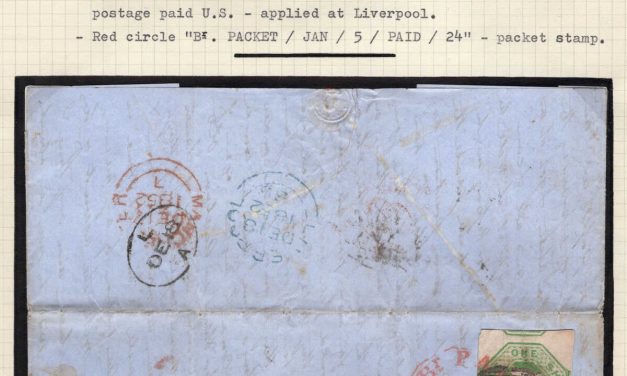 Great Britain. Trans-Atlantic Mail. Manchester 1847 1sh embossed franking on folded cover, sent to Rhode Island USA