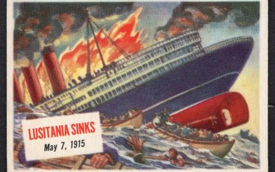 Lusitania Sinks 1915 Cigarette or Gum Card. Fiery illustration of the tragic sinking