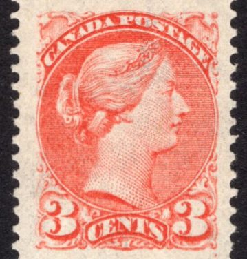 Canada #37 VF Mint 1873 3c Jumbo Small Queen, nibbed perf