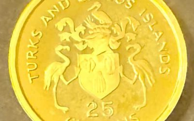 Turks and Caicos 1976 Proof Gold, 25 Crowns. Only 2185 minted. 0.0723oz AGW