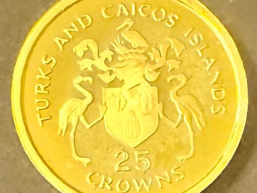 Turks and Caicos 1976 Proof Gold, 25 Crowns. Only 2185 minted. 0.0723oz AGW