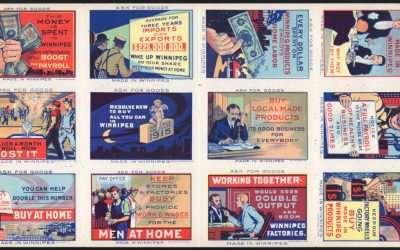 Canada Cinderella Stamps. Bulman Bros. 1914 WWI. Winnipeg Manitoba. Scarce all-different sheet of 12 stamps