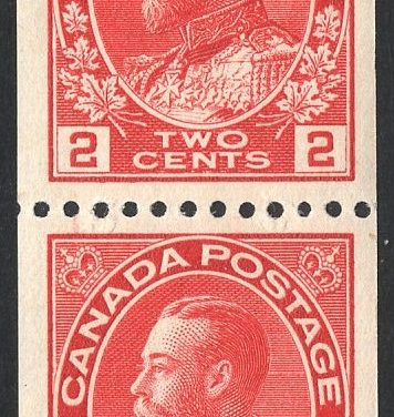 Canada #132 VF Mint one NH 1915 2c Admiral Coil Pair
