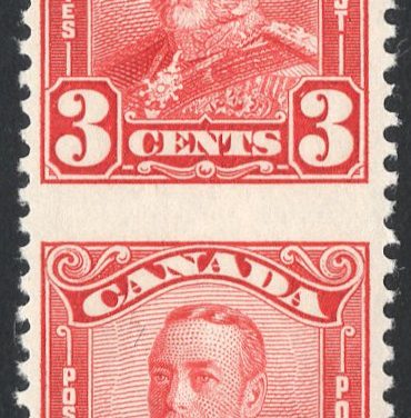 Canada #151c VF Mint LH 1928 3c George V Imperf Horizontal, Vertical Pair